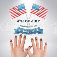 Composite image of hands waving