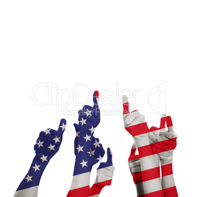 Composite image of hands up and thumbs raised