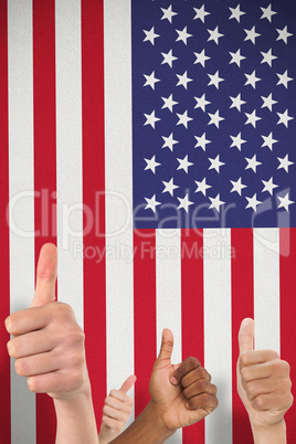 Composite image of hands showing thumbs up