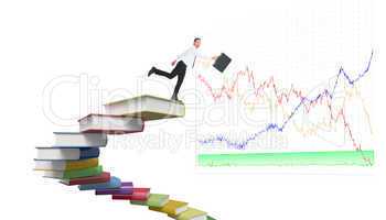 Composite image of happy businessman leaping with his briefcase