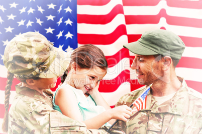 Composite image of soldiers reunited with daughter