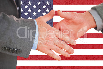 Composite image of two people going to shake their hands