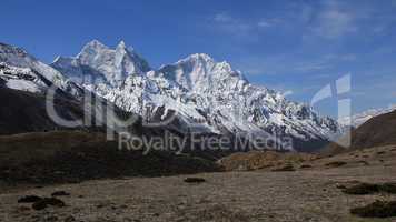 Snow capped mountains Kangtega and Thamserku