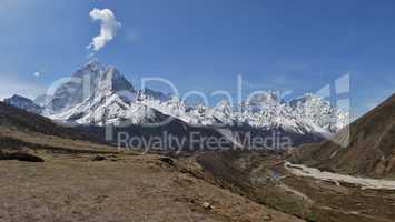 Pheriche and snow capped Ama Dablam