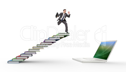 Composite image of cheerful businessman in a hurry