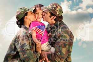 Composite image of soliders reunited with children