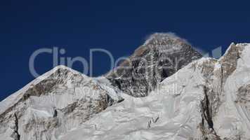 Peak of Mt Everest and glacier