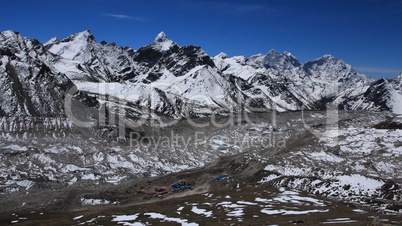 Khumbu Glacier and lodges in Gorak Shep