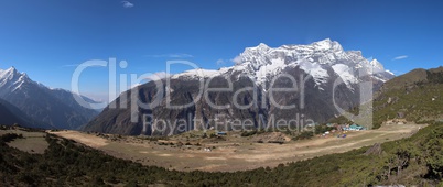 Syangboche Airport and snow capped Kongde Ri
