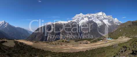 Syangboche Airport and snow capped Kongde Ri