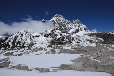 Frozen lakes on Ngozumba Glacier and Phari Lapcha