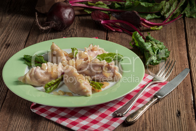 piquant pierogi with Beetroot and cheese filling