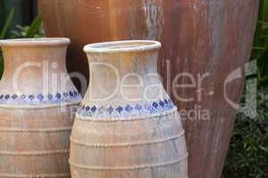 Trio of large decorative outdoor vases