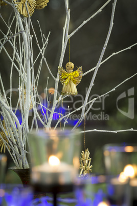 Christmas background with candles and baubles