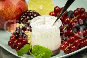 Vanilla yogurt with fresh fruit and berries