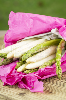 Fresh green and white asparagus spears