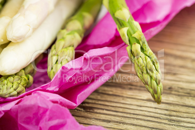 Fresh green and white asparagus spears