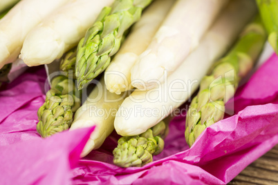 Fresh green and white asparagus spears