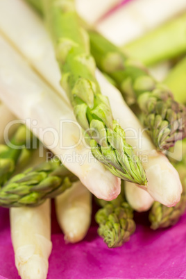 Fresh green and white asparagus spears