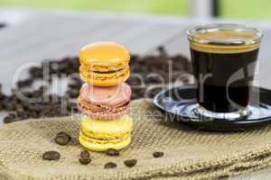 Batch of freshly baked colorful macarons