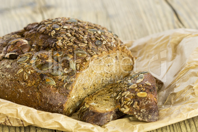 Sliced freshly baked wholegrain loaf