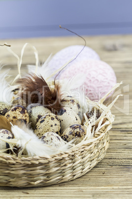 Quail Eggs in Feather Lined Basket