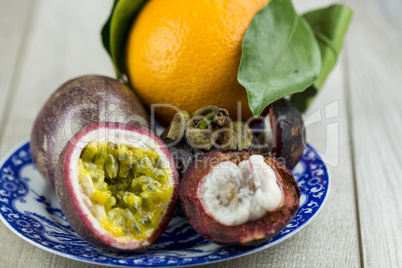 Selection of ripe exotic tropical fruit