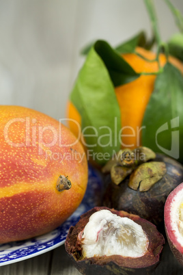 Selection of ripe exotic tropical fruit