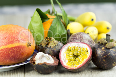 Selection of ripe exotic tropical fruit