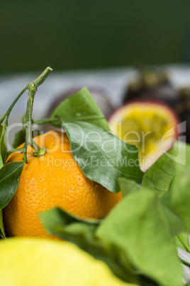 Fresh yellow lime or lemon on a plate