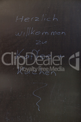 Handwritten sign on a coffee house in Baden-Baden