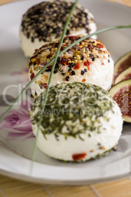 Delicious appetizer of goats milk cheese and figs