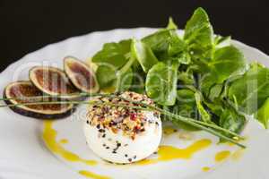 Delicious appetizer of goats milk cheese and figs