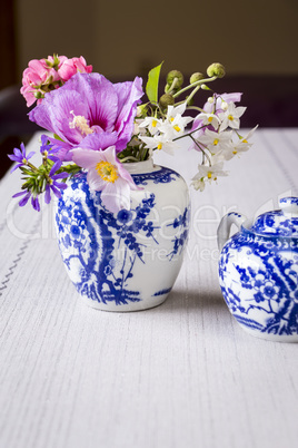 Fresh summer flowers in a ginger jar