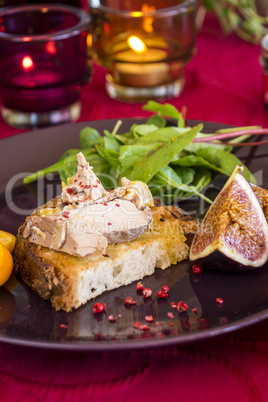 Gourmet French foie gras open sandwich