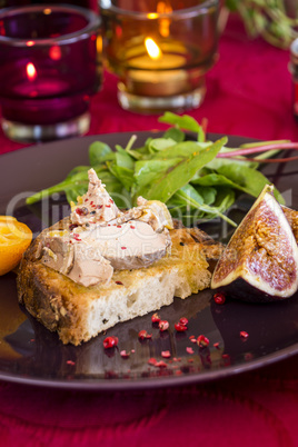 Gourmet French foie gras open sandwich