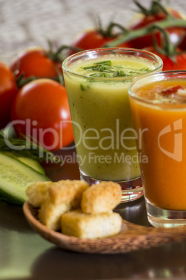 Two glasses of chilled gazpacho soup