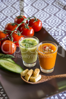 Two glasses of chilled gazpacho soup