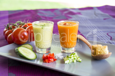 Two glasses of chilled gazpacho soup