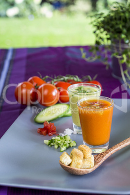 Two glasses of chilled gazpacho soup