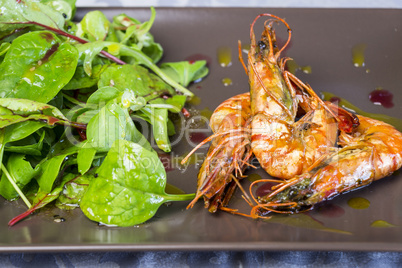 Grilled seasoned pink prawns