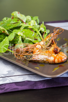 Grilled seasoned pink prawns