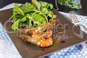 Grilled seasoned pink prawns