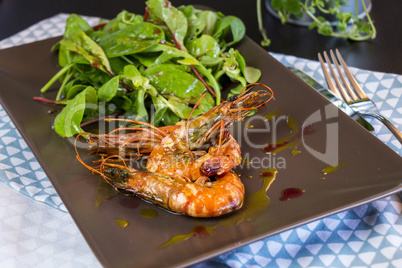 Grilled seasoned pink prawns