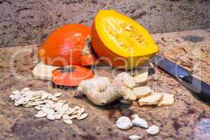 Ingredients for making pumpkin soup