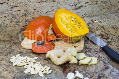 Ingredients for making pumpkin soup