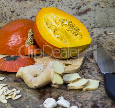 Ingredients for making pumpkin soup