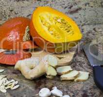Ingredients for making pumpkin soup