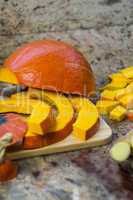 Ingredients for making pumpkin soup