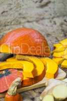 Ingredients for making pumpkin soup